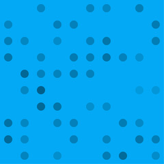 Abstract seamless geometric pattern. Mosaic background of black circles. Evenly spaced big shapes of different color. Vector illustration on light blue background