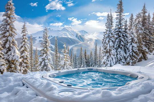 winter hot tub, AI generated