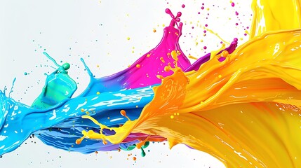 Colored paint splashes isolated on white background