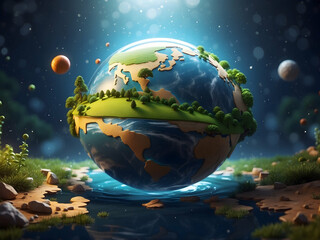 Planete Earth Illustration. Nurturing the Environment for Sustainable Living. Earth Love Concepts.