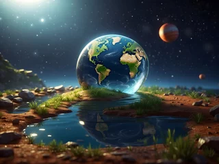 Selbstklebende Fototapete Vollmond und Bäume Planete Earth Illustration. Nurturing the Environment for Sustainable Living. Earth Love Concepts.