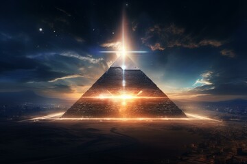 Powerful Pyramid radiating energy. Futuristic light. Generate Ai