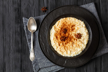 rizogalo, creamy greek rice pudding in a bowl
