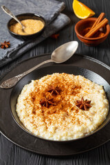 rizogalo, creamy greek rice pudding in a bowl