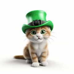 3d render icon of cat wearing St patricks day hat generated AI