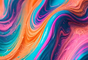 Glitter fluid flow. Paint spill. Color ink wave. AI generative