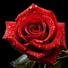 Stunning Close-up of Vibrant Red Rose with Water Droplets on Petals
