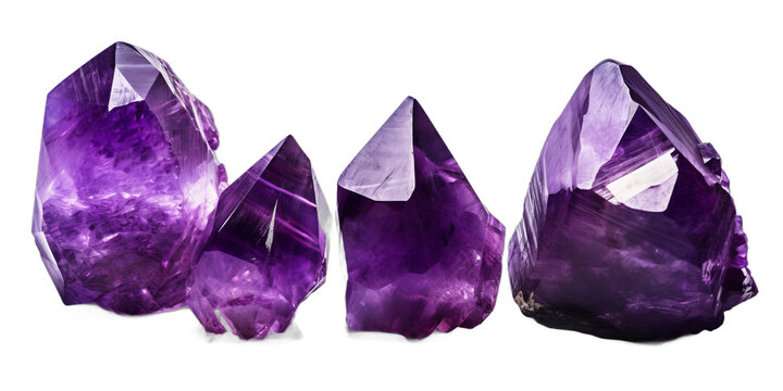 Collection of rich purple amethyst stones isolated on a transparent background  | png file