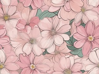 Pastel pink flowers light watercolor design background in seamless repeating pattern from Generative AI