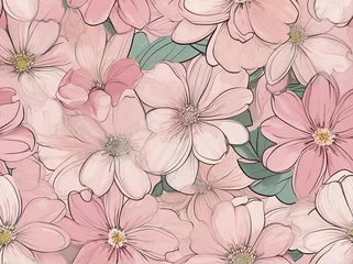 Fotobehang Pastel pink flowers light watercolor design background in seamless repeating pattern from Generative AI © Arceli