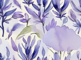 Pastel purple lavender light watercolor design background in seamless repeating pattern from Generative AI