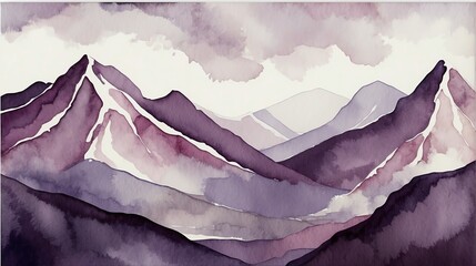 Purple mountain ranges hand painted watercolor design background pattern from Generative AI