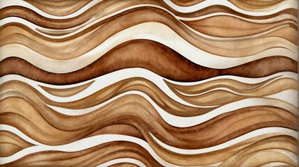 Brown water waves hand painted watercolor design background pattern from Generative AI