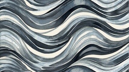 Gray water waves hand painted watercolor design background pattern from Generative AI