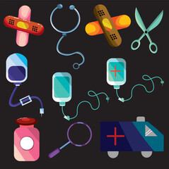 Creative frame with hospital worker, medicament, pills and medical elements