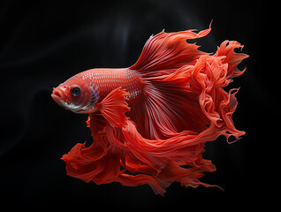 Fototapeta premium portrait of red betta fish on black background, generative ai