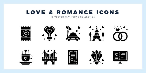 10 Love Glyph icon pack. vector illustration.