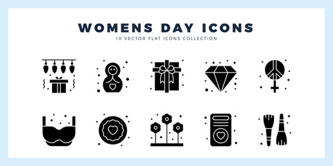 10 Women's Day Glyph icon pack. vector illustration.