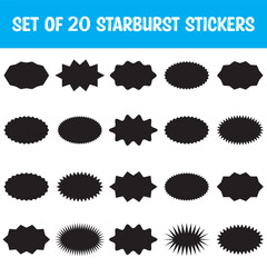 Set of black starburst price sticker, sale or discount sticker, sunburst badges icon. Stars shape with different number of rays. Special offer price tag. starburst promotional badge set