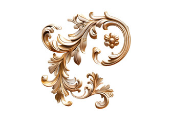 Golden Baroque Ornament 3D Set on White Background