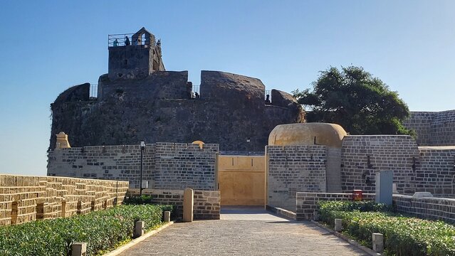 Diu, Dadra and Nagar Haveli and Daman and Diu India - Feb 23 2024: Diu fort - Built in the 16th century by the Portuguese, this sandstone fort features a lighthouse and 3 churches.