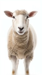 Portrait of Cute Domestic Sheep on White Background for Farming Concept