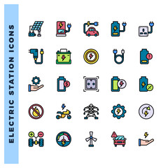 Fototapeta premium 25 Electric Station Lineal Color icons pack. vector illustration.