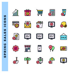 25 Spring Sales Lineal Color icons pack. vector illustration.