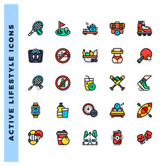 25 Active Lifestyle Lineal Color icons pack. vector illustration.