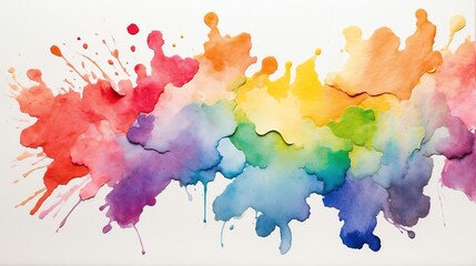 Rainbow texture watercolor paint stain on plain white background from Generative AI