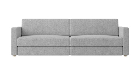 Realistic front view modern sofa grey color transparent bacground. 3d rendering png file.