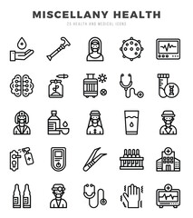 MISCELLANY HEALTH Icons Pack. Lineal icons set. Lineal icon collection set. Simple vector icons.
