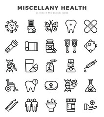 MISCELLANY HEALTH Lineal icons collection. Lineal icons pack. Vector illustration