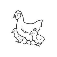 illustration of chicks and mother hen, vector art.