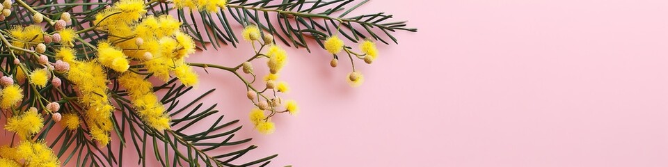 mimosa sprigs flowers background.