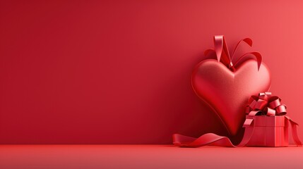 Greeting Card, Happy Valentine's Day Banner. Big Heart Shaped Greeting Card and Gift Box