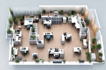 3D Floor plan of a office, 3D illustration. Open concept living apartment layout 