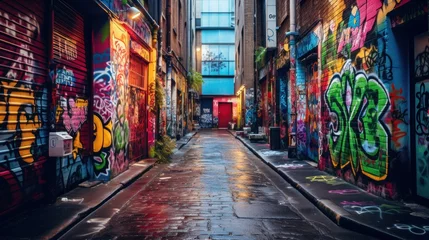 Papier Peint photo Ruelle étroite colorful graffiti This image captures the lively and lively atmosphere of street art.