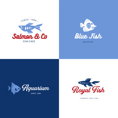 Fish logo design simple template banner set - 748529386