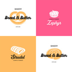 Retro vintage bakery logo design simple template banner set