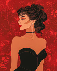 Retro - vintage Woman illustration inspired on the Hollywood golden era