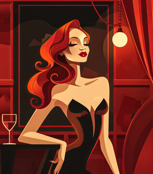 Retro - vintage Woman illustration inspired on the Hollywood golden era