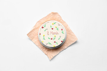 Sweet bento cake on white background. International Women's Day
