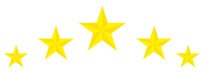 Star icon. Vector yellow isolated five stars. Customer feedback concept. Vector 5 stars rating review. Quality shape design.