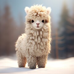 Naklejka premium Friendly 2D-style alpaca with a fluffy fleece. 