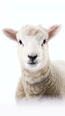 Adorable Young Lamb Portrait on White Background Perfect for Agriculture Themes