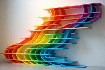 Sturdy Colorful folders wooden bookshelves. Report organize stack color. Generate Ai - obrazy, fototapety, plakaty