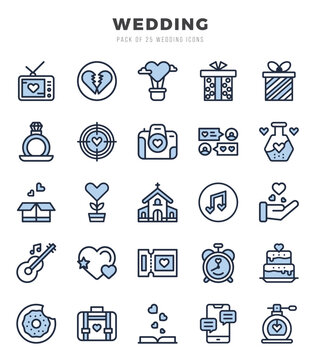 Wedding elements. Two Color web icon set. Simple vector illustration.