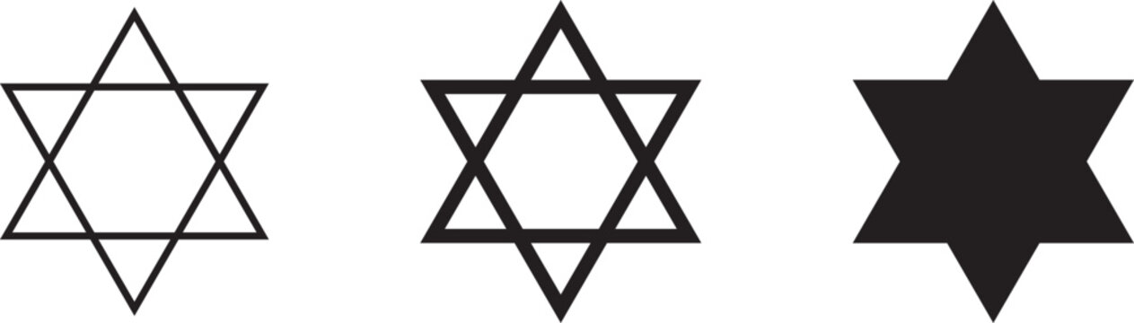 Judaism Sign, Icon. Six pointed stars collection. Vector Illustration
