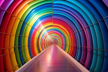 Mesmerizing Rainbow tunnel. Color urban travel. Generate Ai